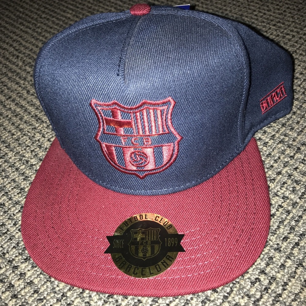 FC Barcelona Soccer Snapback Hat Navy Blue Maroon Adjustable Cap NWT